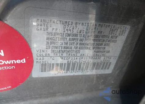 2017 Nissan Sentra Sv from USA, damaged, VIN 3N1AB7AP2HY371670